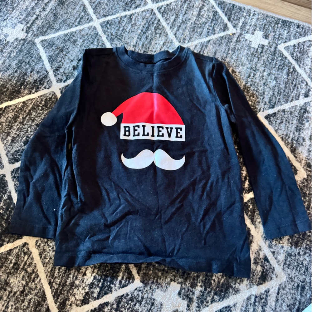 Black Long Sleeve Shirt with Santa Hat Design